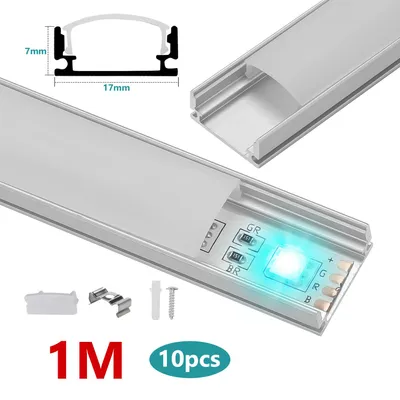 Immagine prodotto di Ikodm Profilato LED in alluminio, 10 pezzi, 1 metro, 17x7 mm, profilo a U, profilo in alluminio per montaggio, guida LED, canalina per strisce LED con copertura, colore argento, set da 10 metri