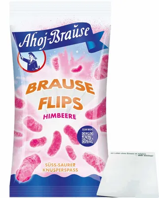 Produktbild von Ahoj-Brause Brause Flips Himbeere (60g Packung) + usy Block