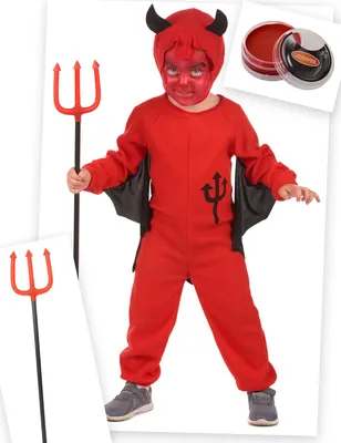 Produktbild von Teufelkostüm-Set für Kinder Halloween-Kostüm 4-teilig rot - Einheitsgröße