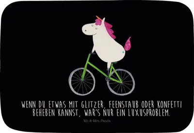 Produktbild von Mr. & Mrs. Panda Badteppich Einhorn Radfahrer - Schwarz - Geschenk, duschmatte, Unicorn, Badezimmerteppich, Liebeskummer, Einhörner, Badematte, Badvorleger, Radfahren