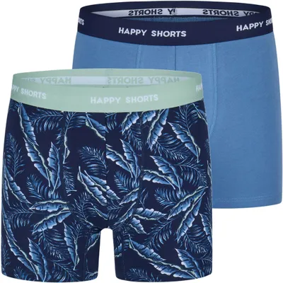 Produktbild von Happy Shorts Herren Retro Boxer 2-Pack Jersey - palm print - blue grey - Größe M