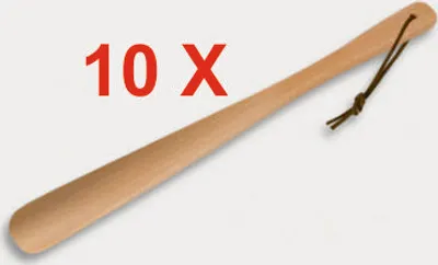Produktbild von 10 Stück = Schuhlöffel, geölt, mit Lederband aus Holz 37 cm