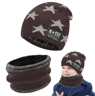 Immagine prodotto di Set invernale per bambini composto da berretto e sciarpa, con fodera in pile, adatto a bambini e bambine dai 5 ai 15 anni, colore marrone