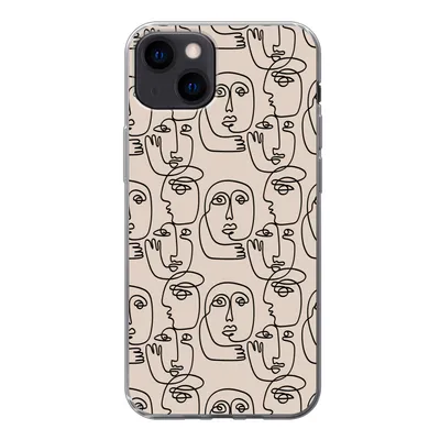 Produktbild von MuchoWow® Handyhülle Schutzhülle Hülle für iPhone 13 Muster - Kopf - Strichzeichnung Silikon Softcase Handy Hülle - Karteninhaber