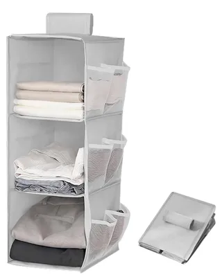 Image de Organisateur suspendu pour armoire avec compartiments et poches latérales, solution de rangement peu encombrante et pliable pour la chambre à coucher, gris.