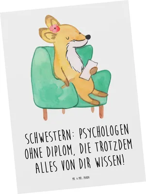 Produktbild von Mr. & Mrs. Panda Ansichtskarte Schwestern Psychologen - Weiß - Geschenk, Geschwister, herzerwärmende Sprüche, Lächeln, Geschwisterliebe, Familiengeschenk, Postkarten