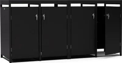 Image de Blumfeldt cache poubelle extérieur – acier galvanisé, 4 portes verrouillables, toit végétal, pour 240 L/120 L/240 L, résistant aux intempéries, design moderne, abri pour poubelles