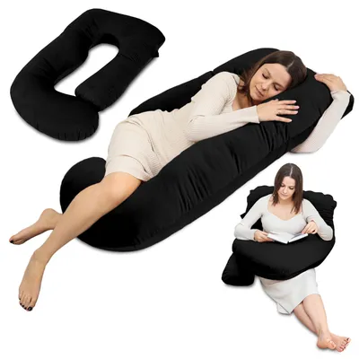 Produktbild von Schwangerschaftskissen 180 cm Body Pillow mit Velours-Bezug Schwarz