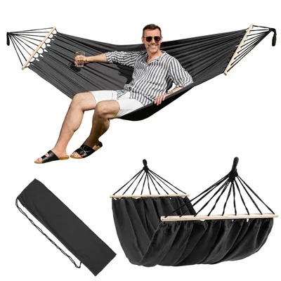 Produktbild von di volio Outdoor Doppel-Hängematte im Boho-Look – Stabhängematte für 2 Personen – Doppelhängematte mit Tragetasche und Befestigungsset