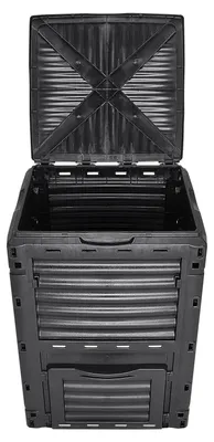 Image de Composteur de jardin 300 L - Récipient de compostage pour l'extérieur - Plastique sans BPA - Grande capacité - Couvercle et trappe de fond - Facile à assembler - Vert armée