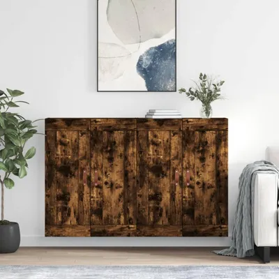 Image de vidaXL Armoires murales 2 pcs. Chêne fumé Matériau dérivé du bois