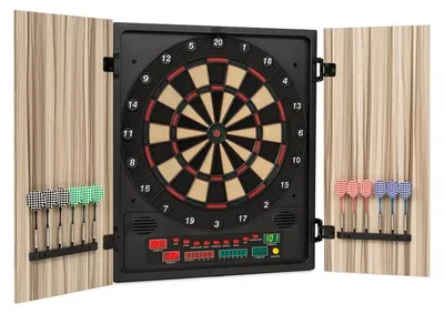 Zdjęcie produktu dla OneConcept - Dartmaster 180 Automat do darta, Elektroniczna tarcza do darta, E-Darts, Tarcza dla maks. 8 graczy, Wirtualny przeciwnik, Wyświetlacze LED, 12 rzutek, beżowy