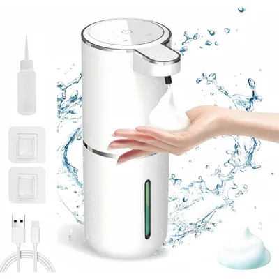 Produktbild von Seifenspender Automatisch mit Sensor Infrarot, 4 Stufen einstellbar&Batterieanzeige, 380ml Elektrischer Seifenspender, USB-Aufladung, IPX5, Weiß