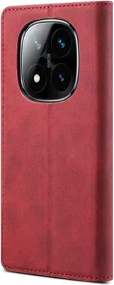 A red flip phone case with a camera cutout.