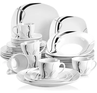 Productafbeelding van Serviesset, porselein, borden, koffiekopjes, 30-delig, servies voor het diner