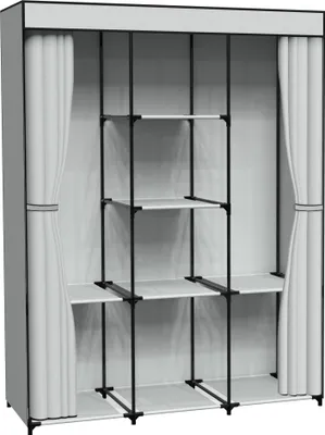 Produktbild von Textile Garderobe SONIA 8 Regalböden Grau mit Vorhang