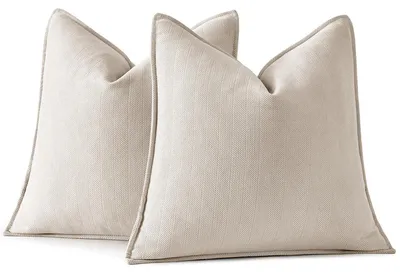 Productafbeelding van Kussensloop set van 2, 40x40 cm, beige, chenille, voor bankkussens