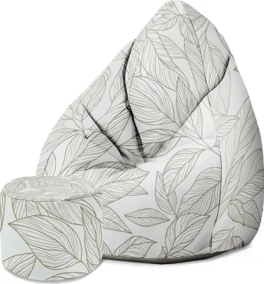 Produktbild von Dreamroots Bean Bag 80x80x120cm Sitzsack mit Lehne und Hocker und Bezug Sitzkissen Boden Chill Sack Bubibag Sitzsack Scandinavian Leave
