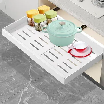 Produktbild von Famanu Ausziehbare Küchenschublade - Selbstklebend - 32-52 x 42 x 75 cm - Weiß