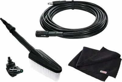 Immagine prodotto di Set di pulizia per auto per idropulitrici, BOSCH, con spazzola, ugello a 90°, tubo di prolunga da 6 m, panno in microfibra