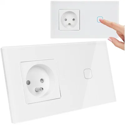 Produktbild von Decorya Tastschalter mit Steckdose Weiß Glas Touch LED