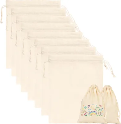 Obrázok produktu pre Bavlnené tašky 15 x 20 cm, 8 ks, so sťahovacou šnúrkou, na narodeninovú oslavu