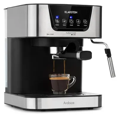 Image de Klarstein Cafetiere avec Mousseur de Lait, Cafetières 1.5L, Machines à Café, Machines à expresso 15 Bar, Petite Cafetière Electrique Acier Inoxydable 1050W Café Moulu, Machine a Cafe Qualite Barista