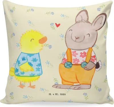 Produktbild von Mr. & Mrs. Panda Couchkissen Ostern Freundschaft - Blumig - Geschenk, Osterhase, couch kissen, Sofakissen 40x40, Polster, Hase, bedruckt, kuschelkissen, Dekokissen