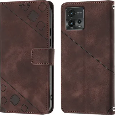 Produktbild von Hülle für Motorola Moto G72 Prägung Flip Leder Brieftasche Schutzhülle mit Ständer Braun