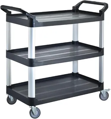 Produktbild von Servierwagen mit 3 Böden Partition Küchenwagen,Tragfähigkeit 250 kg,Reinigungswagen im Restaurant?Hotel Schul Küche Abräumwagen Rollwagen (Servicewagen)
