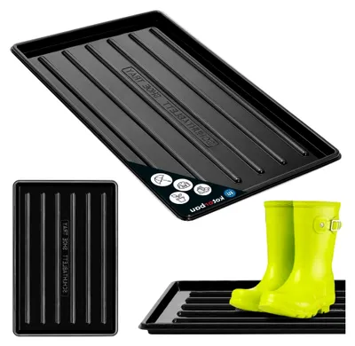 Produktbild von Schuhabtropfschale - 45 x 30 cm - Abtropfmatte für nasse Schuhe - Schuhablage für Herbst und Winter - Schuhmatte aus Kunststoff - Schuhtablett - Schuhwanne für Flur - Schwarz
