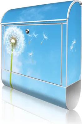 Produktbild von banjado Design Briefkasten Stahl weiß mit Zeitungsfach pulverbeschichtet "Dandelion" 38x46x12,5cm & 2 Schlüssel - Postkasten A4 Einwurf inkl. Montagematerial [BKW 10174]
