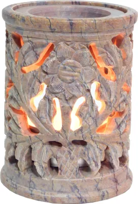 Produktbild von Indische Duftlampe, ätherisches Öl Diffusor, Teelicht Halter für Aromatherapie, Aromalampe aus Speckstein - Rund Blüte 4, 8*6*6 cm, Duftlampen & Öllampen