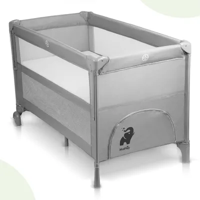 Produktbild von Malplay Reisebett Baby Babybett Beistellbett Kinder faltbar mit Tragetasche 60x120cm Grau zwei Höhen Räder