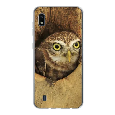 Produktbild von MuchoWow® Handyhülle Schutzhülle Hülle für Samsung Galaxy A10 Braune Eule, die aus einem Loch in einem Baum schaut Silikon Softcase Handy Hülle - Schutzhülle