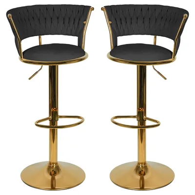 Produktbild von 2er Set Barhocker mit Lehne aus Samt 360° drehbar höhenverstellbar Barstuhl Barhocker Bistrohocker Schwarz