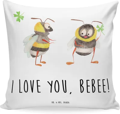 Produktbild von Mr. & Mrs. Panda Kuschel Kissen Bienen Paar - Weiß - Geschenk, für Freundin, Hochzeitstag, Kuschelkissen, Valentinstag, Sofakissen, Schildkröten, Partner, 40x40, Polster