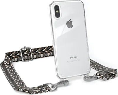 Produktbild von EAZY CASE Handykette - Verstellbarer Trageriemen kompatibel mit Apple iPhone XS Max, Handykordel mit transparenter Silikon-Hülle, Band in Grau