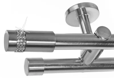 Produktbild von Edelstahl Look Gardinenstange Ø 20mm Deckenträger 2-läufig zweiläufig Deckenbefestigung Kristall D41 E38E30 RR