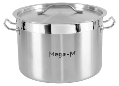 Zdjęcie produktu dla Garnek gastronomiczny średni ze stali nierdzewnej z pokrywką Mega-M PRO 17l 32x22 cm