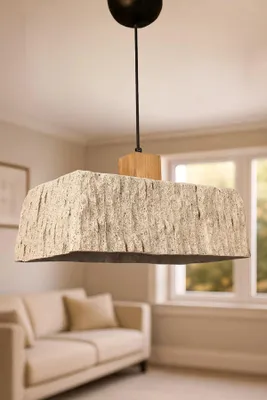 Produktbild von Opviq, Elegante Pendelleuchte mit Metallkörper, Carbonbeton-Kappe, verstellbare Höhe 20-75 cm, Ø40 cm, IP20, Grau | Ideal für moderne Wohnräume, stilvolles Design.