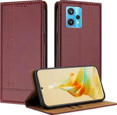Produktbild von Handyhülle für Realme 9 Pro+ Leder Flip Klappbare Schutzhülle mit Standfunktion Dunkelrot