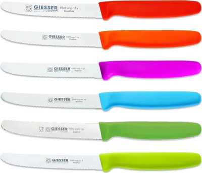 Produktbild von 6er Set bunt Giesser Messer Tomatenmesser Brötchenmesser Allzweckmesser 11cm - 8365 wsp 11-6 r-or-pi-hb-hgr-li