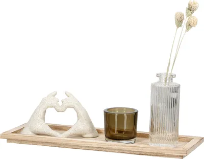 Obrázek produktu pro Gilde 4tlg. Set, Deko-Ensemble, "Heart", Händemotiv, Glas, beige, creme, VE 3, L. 10 cm, B. 24 cm, H. 25 cm