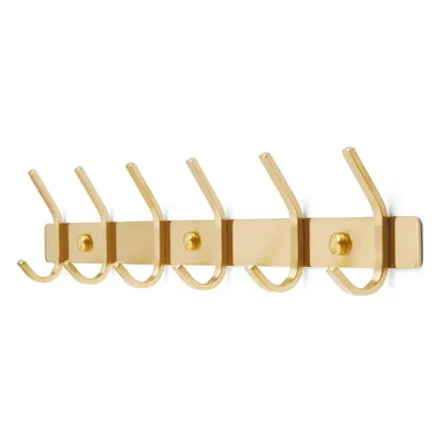 Produktbild von TOJ Wandgarderobe Gold 46 cm – Edelstahl Garderobenleiste mit 12 Haken – Wandhaken für Flur, Bad, Küche & Schlafzimmer – inklusive Schraubenset