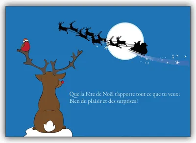 Produktbild von Niedliche franz. Weihnachtskarte mit Rentier und Weihnachtsmann
