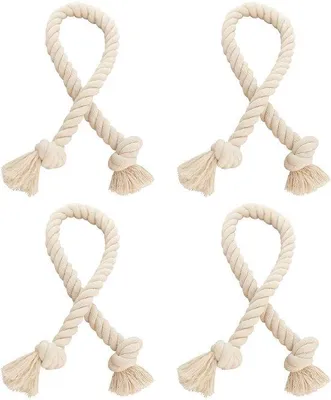 Obrázok produktu pre Ibenzoa® Sada 4 kusov ručne tkánych držiakov na záclony – svetlo béžová bavlnená zmes, 100 cm (v rolke), 80 cm šnúrka, hrúbka 1,7 cm, na štýlové upevňovanie záclon