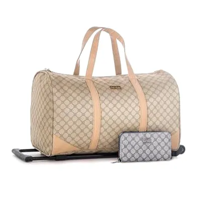 Produktbild von Reisekoffer Trolley Beige inkl. Geldbeutel Reisetasche Stoffkoffer 48 x 28 x 25 cm Rollkoffer Gepäck Koffer Handgepäck