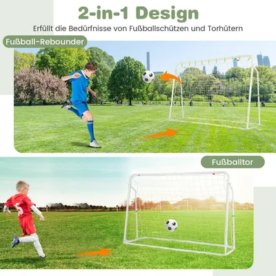 Produktbild von 2 in 1 Fußballtor & Rebounder Fussballtore 187 x 60 x 102-122,5 cm Kinder Fußballtor-Set höhenverstellbar Weiß