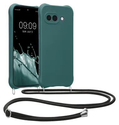 Produktbild von kwmobile Necklace Case kompatibel mit Google Pixel 9a Hülle - Cover mit Kordel zum Umhängen - Silikon Schutzhülle Petrol